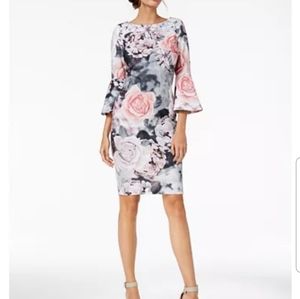 Calvin Klein Floral-Print Bell-Sleeve Sheath Dress